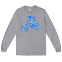 Heather Grey downhill mountain bike t  shirt downhill mountain bike jump blue water Long Sleeve Tee - linhVisuals
