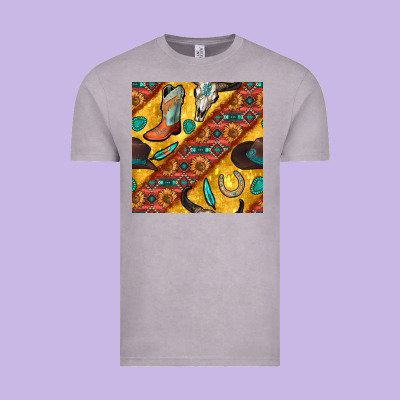 Western Cowboy Bull Skull Seamless Pattern Vintage Tee Designed By Bundleandbundleshop