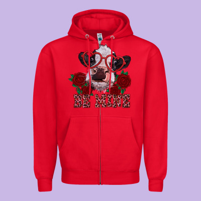 Be Mine Valentine's Day Calf Zipper Hoodie Designed By Ranaportraitstore