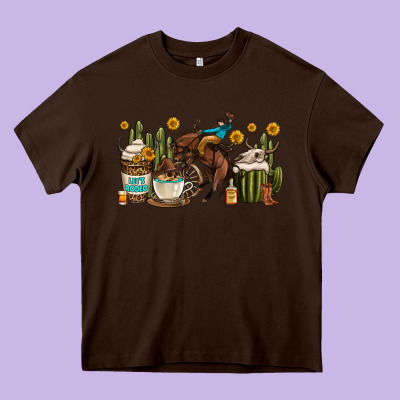 Rodeo Cowboy Coffee Cups Heavy Core Tee Designed By Oliviacreatesart