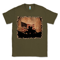 Army Green America Western Cowboy and Cowgirl Leopard Frame Classic Tee - CowCowDesign