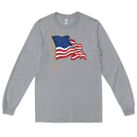 Heather Grey American flag Long Sleeve Tee - linhVisuals