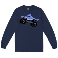 Navy Monster Truck Megalodon Long Sleeve Tee - linhVisuals