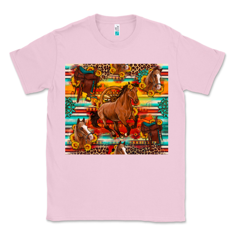 Galloping Horse Serape Sunflowers Turquoise And Saddles Classic Tee by Artiststas | Teevron