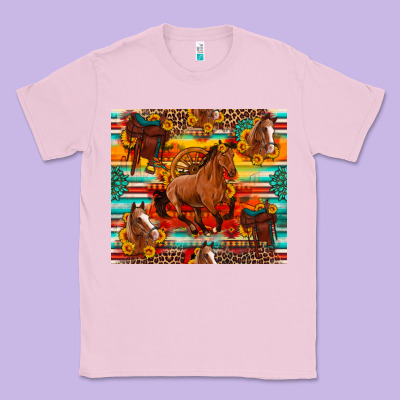 Galloping Horse Serape Sunflowers Turquoise And Saddles Classic Tee Designed By Artiststas