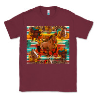 Burgundy galloping horse serape sunflowers turquoise and saddles Classic Tee - Artiststas