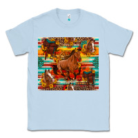 Dusty Blue galloping horse serape sunflowers turquoise and saddles Classic Tee - Artiststas
