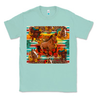Seafoam galloping horse serape sunflowers turquoise and saddles Classic Tee - Artiststas