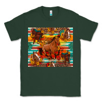 Sports Green galloping horse serape sunflowers turquoise and saddles Classic Tee - Artiststas