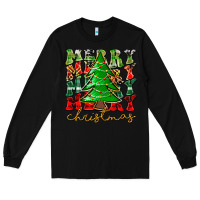 Black Merry Christmas Tree Long Sleeve Tee - CowhideDigitalArt