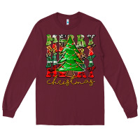 Burgundy Merry Christmas Tree Long Sleeve Tee - CowhideDigitalArt