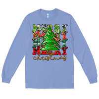 Colony Blue Merry Christmas Tree Long Sleeve Tee - CowhideDigitalArt