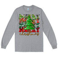 Heather Grey Merry Christmas Tree Long Sleeve Tee - CowhideDigitalArt