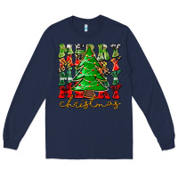Navy Merry Christmas Tree Long Sleeve Tee - CowhideDigitalArt
