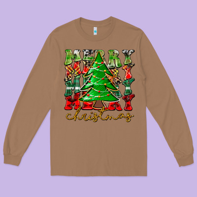 Merry Christmas Tree Long Sleeve Tee Designed By Cowhidedigitalart
