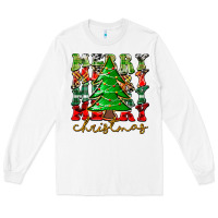 White Merry Christmas Tree Long Sleeve Tee - CowhideDigitalArt