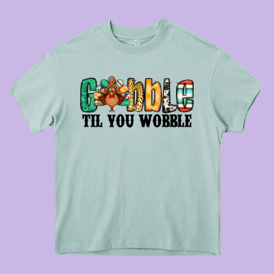 Gobble Til You Wobble Thanksgiving Turkey Heavy Core Tee Designed By Jasminsmagicworld