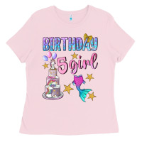 Bubblegum Pink birthday girl 5 Ladies Tee - BundleAndBundleShop