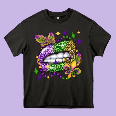 Mardi Gras Lip Olivia Heavy Core Tee Designed By Oliviacreatesart