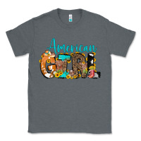 Charcoal Heather American Girl, western Cowhide Classic Tee - CowCowDesign