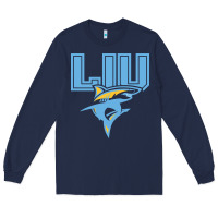 Navy long island university sharks Long Sleeve Tee - linhVisuals