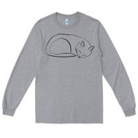 Heather Grey Sleeping Cat Line Art Long Sleeve Tee - linhVisuals