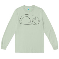 Matcha Sleeping Cat Line Art Long Sleeve Tee - linhVisuals