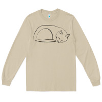 Mushroom Sleeping Cat Line Art Long Sleeve Tee - linhVisuals