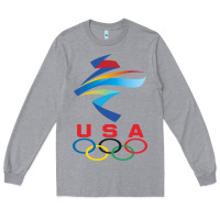 Heather Grey USA OLYMPIC RINGS Long Sleeve Tee - linhVisuals