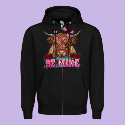 Be Mine Highland Cow Zipper Hoodie Designed By Ranaportraitstore