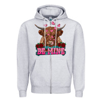 Heather Grey be mine highland cow Zipper Hoodie - RanaPortraitStore