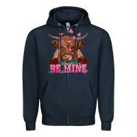 Navy be mine highland cow Zipper Hoodie - RanaPortraitStore
