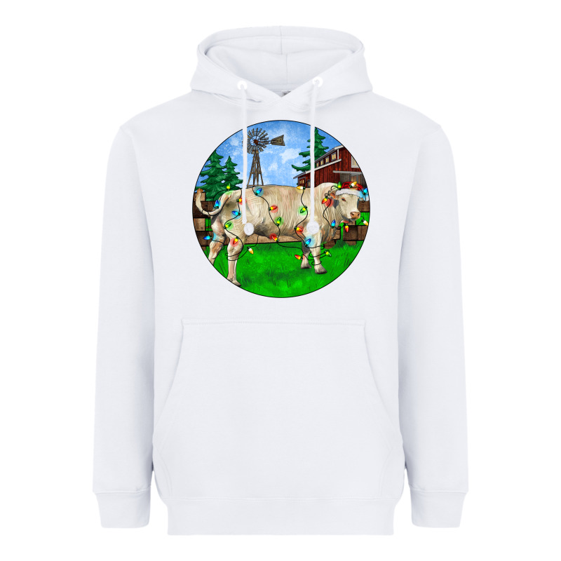 Christmas Charolais Bull And Barnyard Heavyweight Hoodie by RanaPortraitStore | Teevron