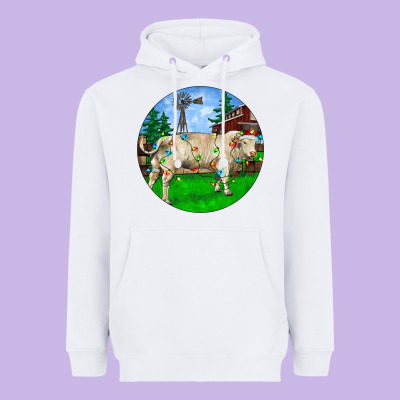 Christmas Charolais Bull And Barnyard Heavyweight Hoodie Designed By Ranaportraitstore