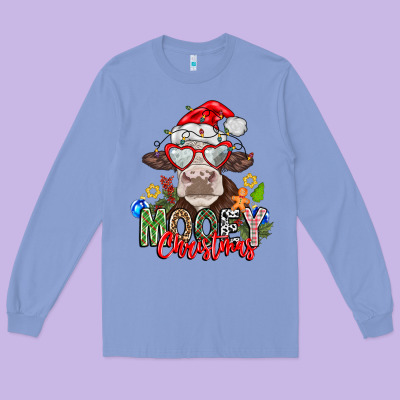 Mooey Christmas Long Sleeve Tee Designed By Cowhidedigitalart