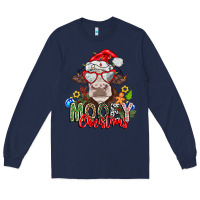 Navy Mooey Christmas Long Sleeve Tee - CowhideDigitalArt
