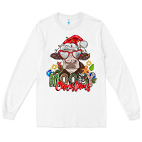 White Mooey Christmas Long Sleeve Tee - CowhideDigitalArt