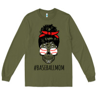 Army Green Baseball Mom Skull Long Sleeve Tee - linhVisuals