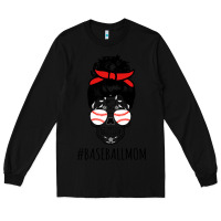 Black Baseball Mom Skull Long Sleeve Tee - linhVisuals
