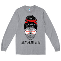 Heather Grey Baseball Mom Skull Long Sleeve Tee - linhVisuals