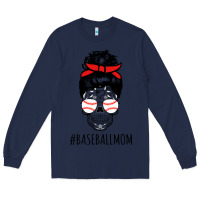 Navy Baseball Mom Skull Long Sleeve Tee - linhVisuals