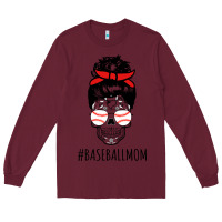 Burgundy Baseball Mom Skull Long Sleeve Tee - linhVisuals