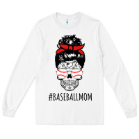 White Baseball Mom Skull Long Sleeve Tee - linhVisuals