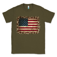 Army Green America Flag and Leopard Classic Tee - CowCowDesign