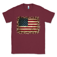 Burgundy America Flag and Leopard Classic Tee - CowCowDesign