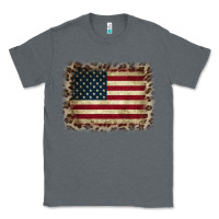 Charcoal Heather America Flag and Leopard Classic Tee - CowCowDesign