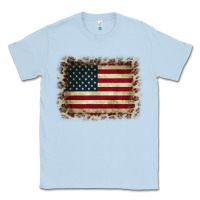 Dusty Blue America Flag and Leopard Classic Tee - CowCowDesign