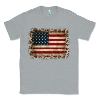 Heather Grey America Flag and Leopard Classic Tee - CowCowDesign