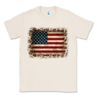 Natural America Flag and Leopard Classic Tee - CowCowDesign