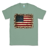 Sage America Flag and Leopard Classic Tee - CowCowDesign